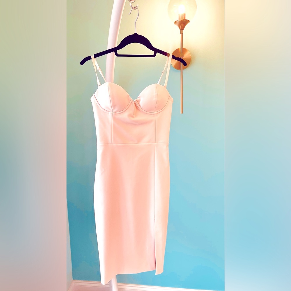 Bebe Strapless Optional Mid Length Blush Colored … - image 1